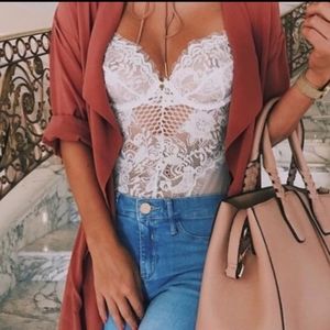 NWT White Eyelet & Lace Bodysuit Lingerie Size S